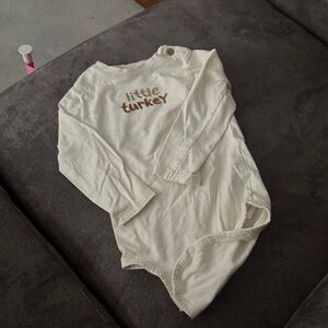 Carter's Cream Baby Onesie with 'Little Turkey' Text